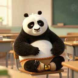 kungfu panda sitting in a classroom and sleeping