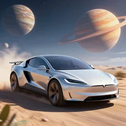 full view exterior photo of a spaceship inspired by tesla vehicles, planets in the background, dynamic lighting, intricate detail, summer vibrancy, cinematic, highly detailed