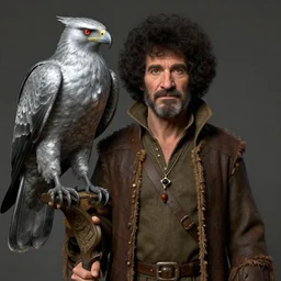 an ultra detailed matte painting of bob ross dressed as a wandering elf druid, silver hawk animal companion, d & d, fantasy concept art by alphonse mucha and greg rutkowski, octane render, 8 k, detailed face