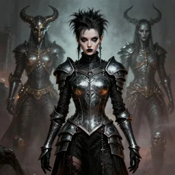 portrait of a skinny punk goth sorceress wearing armor by simon bisley, john blance, frank frazetta, fantasy