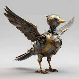 a robot bird,steampunk, 3d render,unreal engine