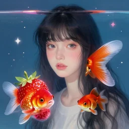 portrait of a goldfish, strawberry, magical, art by greg rutkowski and artgerm