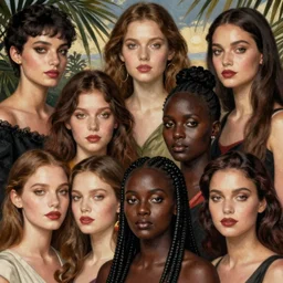 spanish beauty portrait capuccino palm by lisa frank, mahmoud sai, malika agueznay, paolo uccello, pauline haynes, sonia delaunay, by wangechi mutu, wlop, yoshitaka amano