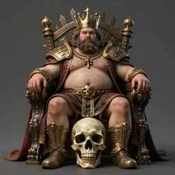 concept art of a fat king on a skull throne, hyperrealistic, photorealistic, style by wlop, cgsociety, hyper detailed, 8 k