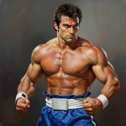ultra realistic david koechner as ryu from street fighter, painting by frank frazetta, 4 k, ultra realistic, highly detailed,
