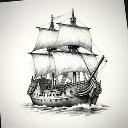 realism tattoo design sketch of a pirate ship, in the style of Da Ink