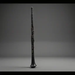 distant shot render matte black rounded tech electronic musical instrument, centered on studio gray background, eletronic clarinet, all black design by james dyson, greg rutkowsk, jonathan ive, braun design, technologic design, octane engine render, detailed product concept unreal engine 6 render