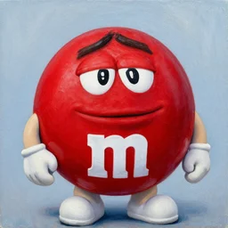 an m & m candy that looks like eminem, oil painting