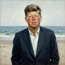 portrait of john f kennedy, older, graying hair, standing on a beach, oil on canvas by edward hopper 1 9 8 0