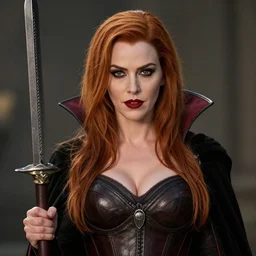 portrait photograph of christina hendricks as a vampire warrior, real-life Extremely detailed. 8k