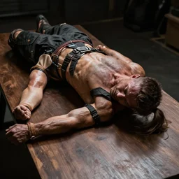 amazon warrior laying on a table
