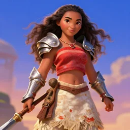 ultra realistic illustration, female knight in heroic pose, moana style rich contrast of colors, league of legends artwork