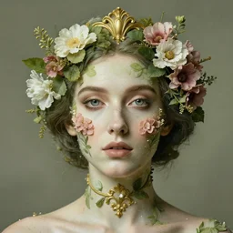 a woman's face made from flowering plants, baroque style, professional portrait, 5 0 mm f 1. 4