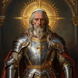The Holy Pope, corrupted by the old gods, old, extremely handsome and very charismatic, with a very deep scar, wearing a somptuous religious armor + very detailed painting magnificent representation half body radiating with corrupt holyness detailed intricate high details, 8k, artstation,
