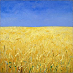 A beautiful painting of a blue sky and a golden wheat field, fine art, painted by carl larsson , art deco