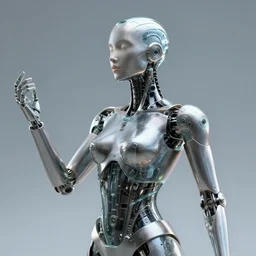 a metallic cyborg with glass details experiencing nirvana, photorealistic