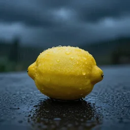 a lemon, on a stormy night, photography