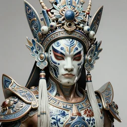 portrait of a mayan masculine male cyberpunk jaguar warrior, machine face, upper half portrait, decorated with chinese opera motifs, muscular, asian, fine china, wuxia, traditional chinese art, intricate intense elegant, highly detailed symmetry headpiece digital painting artstation concept art smooth sharp focus illustration, art by artgerm and greg rutkowski alphonse mucha 8 k