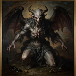 beautiful hellish creature of scary doom, master renaissance painting, photorealism, 8k, high detail
