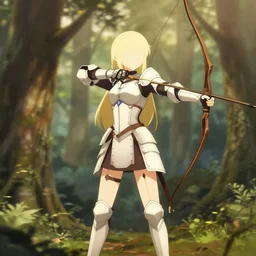 isekai beautiful anime girl armored elven archer standing in forest. flat face. aesthetic, golden ratio. beautiful lineart, pixiv contest, artstation, soft lighting, artistic pose, character concept, cinematic, motion blur, chromatic abberation. by trent kaniuga, kienan lafferty