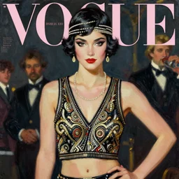 vogue magazine, roaring 2 0 s flapper, greg rutkowski, john singer sargent, anime, trending on artstation, oil painting, crop top, intricate