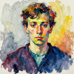 a portrait a very ordinary person, by Emil Nolde, watercolour, astract, vivid colors, flat bold color