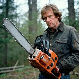 Ted Kaczynsky with a chainsaw