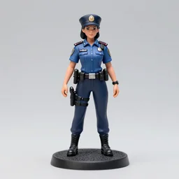 80mm resin detailed miniature of a female cop, full body, hair, shoes, police cap, Logo, textured base; Product Introduction Photos, 4K, view from front