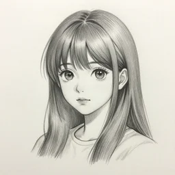 anime girl sketch, 2d, pencil on paper, photorealistic