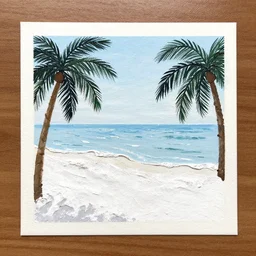 a Drybrush art sample of a white sand beach with palms on the sides