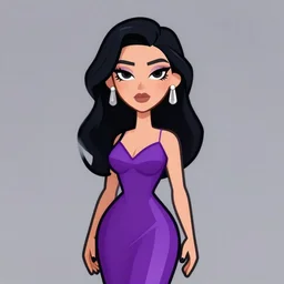 neo - noir cell shaded character portrait of a rich woman in a purple dress