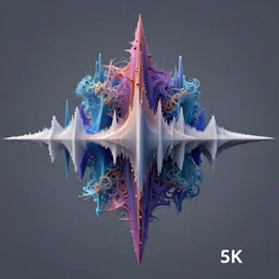 the audio frequency waveform of bass, Multidimensional, fractal amalgamation, asymmetrical, 8k, hyper realistic, octane render, hi-fructose, inverted color scheme
