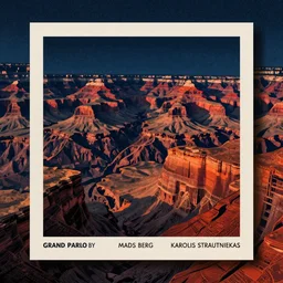 grand canyon by, mads berg, karolis strautniekas, film noir, stippled light, dramatic lighting, editorial illustration, detailed, fine texture, matte print, art deco, brutalism, dark blue + dark orange, red, black, ( ( habitat 6 7 background ) )
