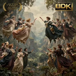The valley between worlds connected by human spirituality showcasing to victorian era people floating towards each other with outstretched arms. Intricate details, photo realistic, award winning, dramatic lighting, intricate details, award winning, depth of field, UHD 8K