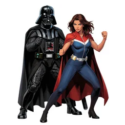 Kamala Khan fighting Darth Vader, comic cover for the Marvel comic Ms. Marvel (2016)