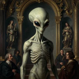 surreal illustration of ribbed alien by m c escher, soft grainy bloom lucid dream - like atmosphere, harsh flash photo at night, baroque painting, perfect composition, detailed octane render trending on artstation, uhd 8 k artistic photography, volumetric cinematic perfect light, chiaroscuro, masterpiece, raphael, caravaggio, beksinski, rutkowski, beeple