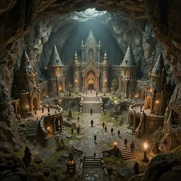 A stunning underground fortress ran by dwarves, medieval style, digital art, masterpiece