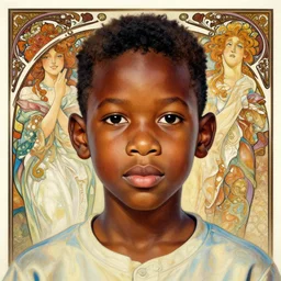 colourful upper half portrait of an african boy with proportions in the style of jack davis - presented in magazine collage style, art by hsiao - ron cheng & alphonse mucha, hsiao - ron cheng, magazine collage, highly detailed, caricature, caricature, digital painting, concept art, ray tracing, illustration, illustration, smooth, sharp focus, intricate, symmetry, pinterest, behance, artstation