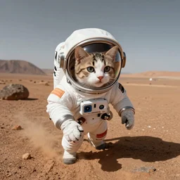 gopro footage of a kitten in a spacesuit on mars