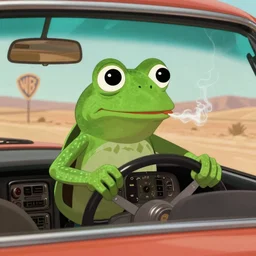 pepe frog, film still fear and loathing in las vegas, desert driving and smoking scene, high quality, hd, 4 k, warner, hbo, cinema frame, screenshot