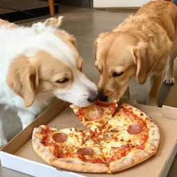 “dog eating pizza”