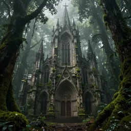 concept art, cathedral in a rain forrest, moss, symmetry, octane, soft render, intricate, blender art, the golden ratio, mysticism, cinematic, hd wallpaper