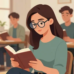 a beautiful woman wearing glasses reading a book, cel shaded art by josan gonzalez and jamie hewlett and ilya kuvshinov