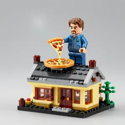 product photo still of walter white throws pizza on the roof of house lego set, 8 k, 1 2 0 mm macro, f 1. 8, studio lighting, key light