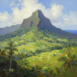 a beautiful landscape of Reunion Island painting by Marc Simonetti,trending on artstation