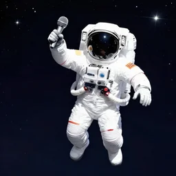 astronaut floating in space holding a microphone lots of stars greg rutkowski