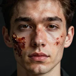 man's face with skin that looks like pulled pork