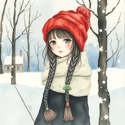winter girl watercolor by bilibin