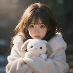 cute fumo plush of an adorable wrapped up winter girl, anime girl