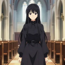 goth woman standing in a church, color page, tankoban, 4 k, tone mapping, akihiko yoshida, james jean andrei riabovitchev marc simonetti, yoshitaka amano, long hair, curly, h. hydrochaeri